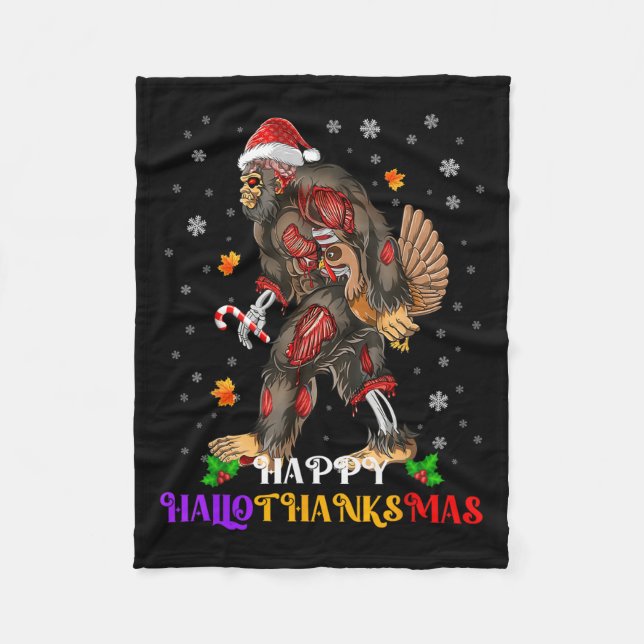 Couverture Polaire Happy Hallothanksmas Bigfoot Halloween Thanksgivin (Devant)