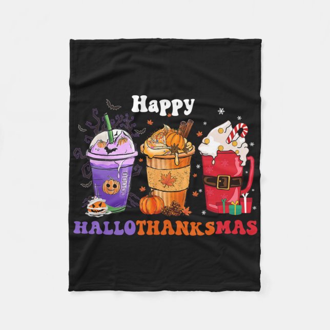 Couverture Polaire Happy Hallothanksmas Coffee Halloween Thanksgiving (Devant)