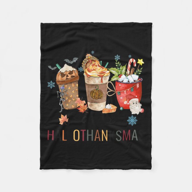 Couverture Polaire Happy Hallothanksmas Coffee Halloween Thanksgiving (Devant)