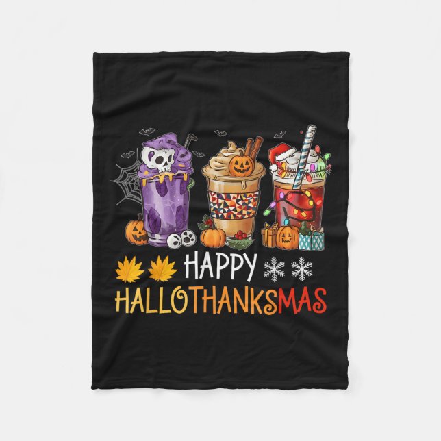 Couverture Polaire Happy Hallothanksmas Coffee Halloween Thanksgiving (Devant)