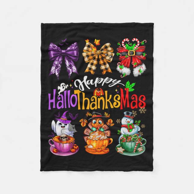 Couverture Polaire Happy Hallothanksmas Coquette Bow Coffee Latte Can (Devant)