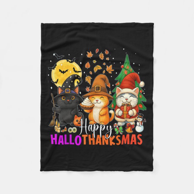 Couverture Polaire Happy Hallothanksmas Funny Halloween Thanksgiving  (Devant)