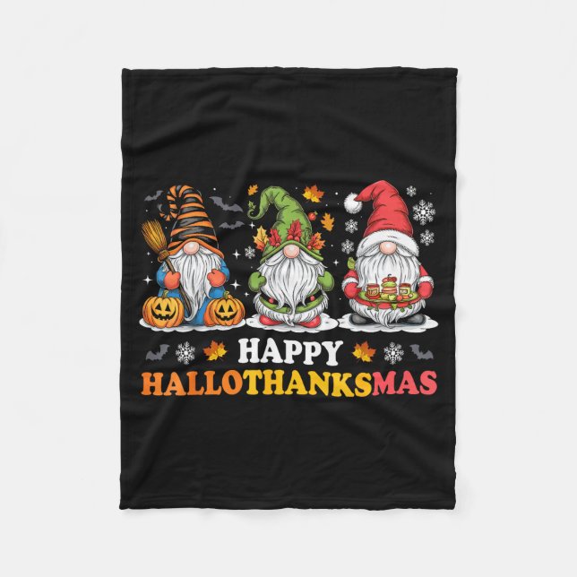 Couverture Polaire Happy Hallothanksmas Gnome Halloween Thanksgiving  (Devant)