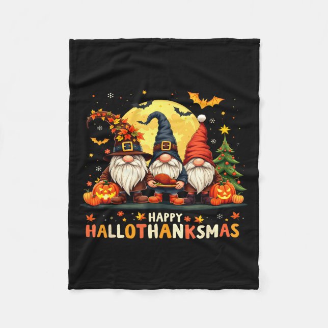Couverture Polaire Happy Hallothanksmas Gnomes Halloween Thanksgiving (Devant)