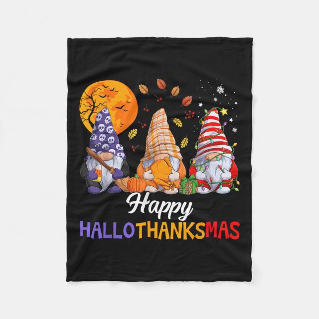 Couverture Polaire Happy Hallothanksmas Gnomes Lover Halloween Merry  (Devant)