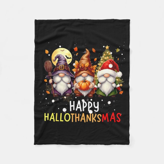 Couverture Polaire Happy Hallothanksmas Gnomes Lover Halloween Merry  (Devant)
