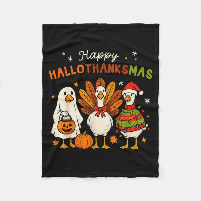 Couverture Polaire Happy Hallothanksmas Goose Halloween Thanksgiving  (Devant)