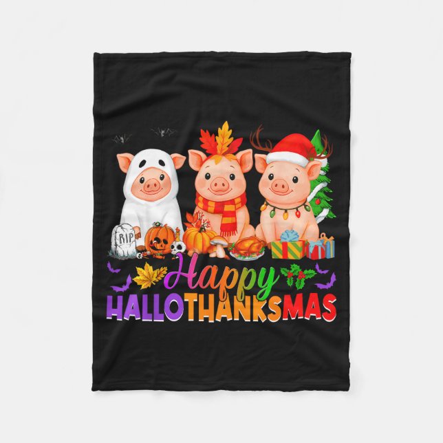 Couverture Polaire Happy Hallothanksmas Gs Halloween Thanksgiving Chr (Devant)
