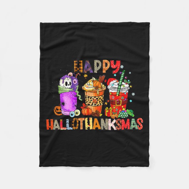 Couverture Polaire Happy Hallothanksmas Halloween Coffee Latte Thanks (Devant)