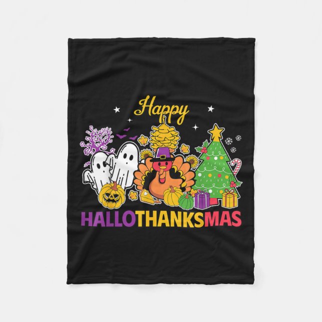 Couverture Polaire Happy Hallothanksmas Halloween Thanksgiving Christ (Devant)
