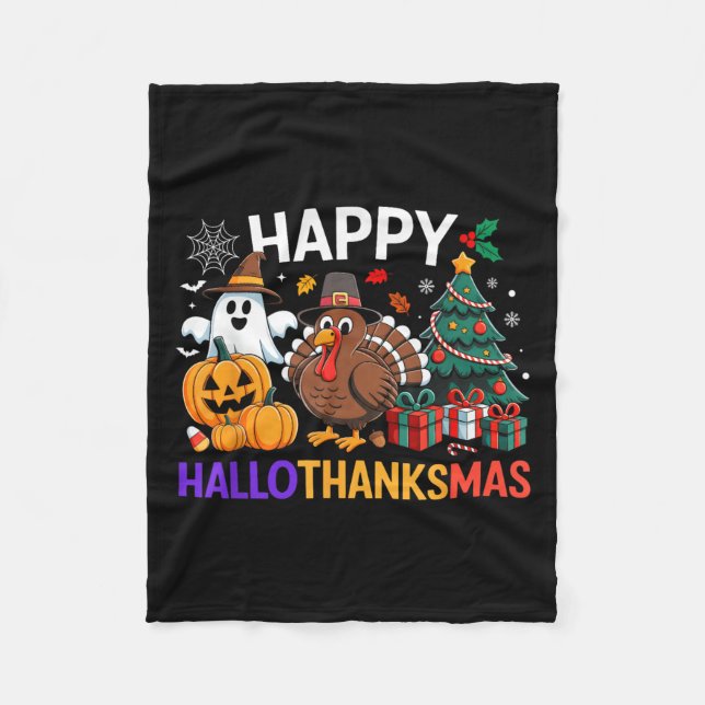 Couverture Polaire Happy Hallothanksmas Halloween Thanksmas Holiday S (Devant)