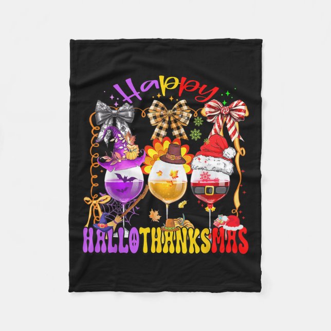 Couverture Polaire Happy Hallothanksmas Wine Gl Halloween Thanksgivin (Devant)