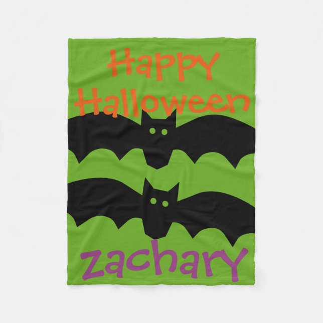 Couverture Polaire Happy Halloween chauves-chauves-souris sur vert Pe (Devant)
