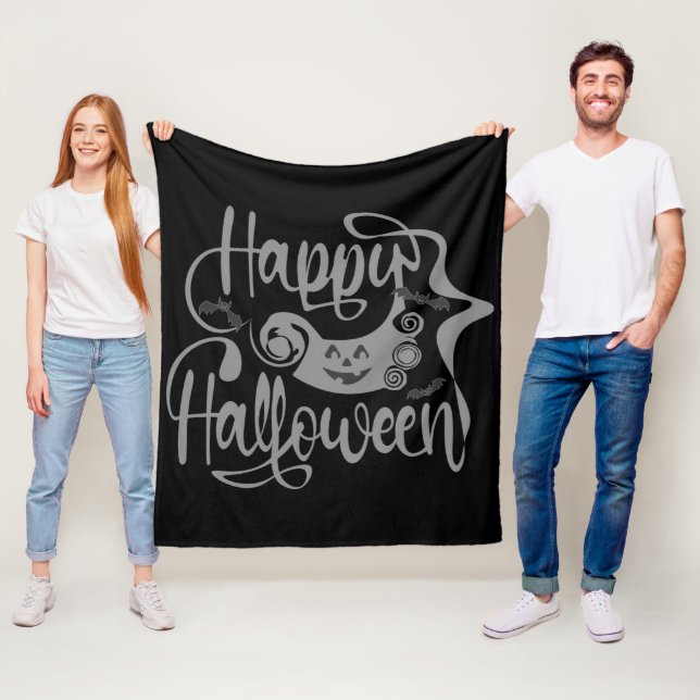 Couverture Polaire Happy Halloween chauves-souris Jack-o'-lantern (En situation)