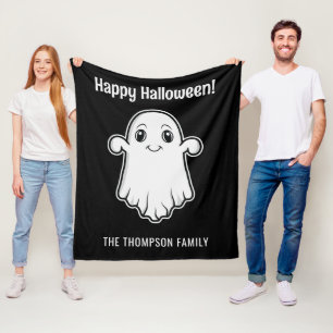 Couverture Polaire Happy Halloween Ghost Smiling Personnalisé Nom de