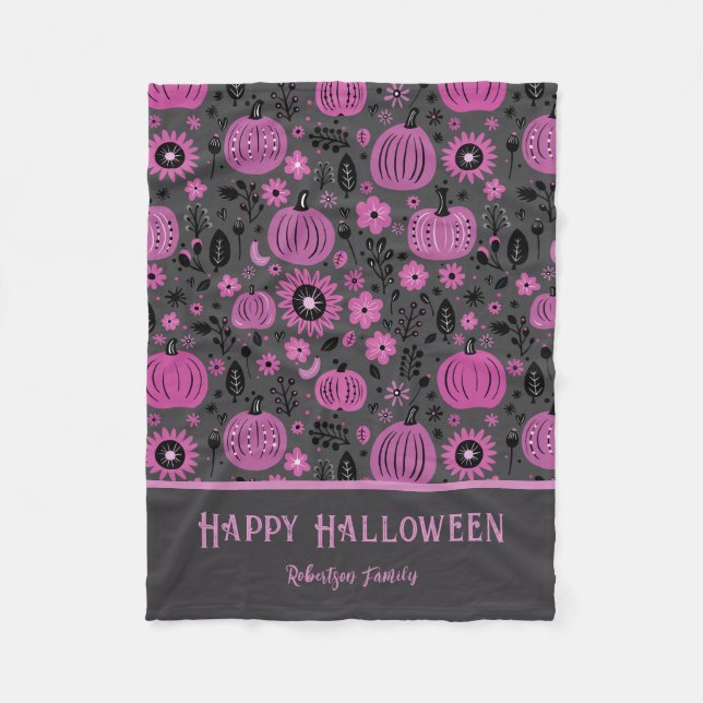 Couverture Polaire Happy Halloween Purple Pumpkin Family Name (Devant)