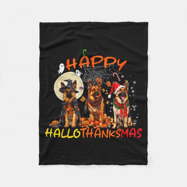 Couverture Polaire Happy Halloween Thanksgiving Christmas German Shep (Devant)