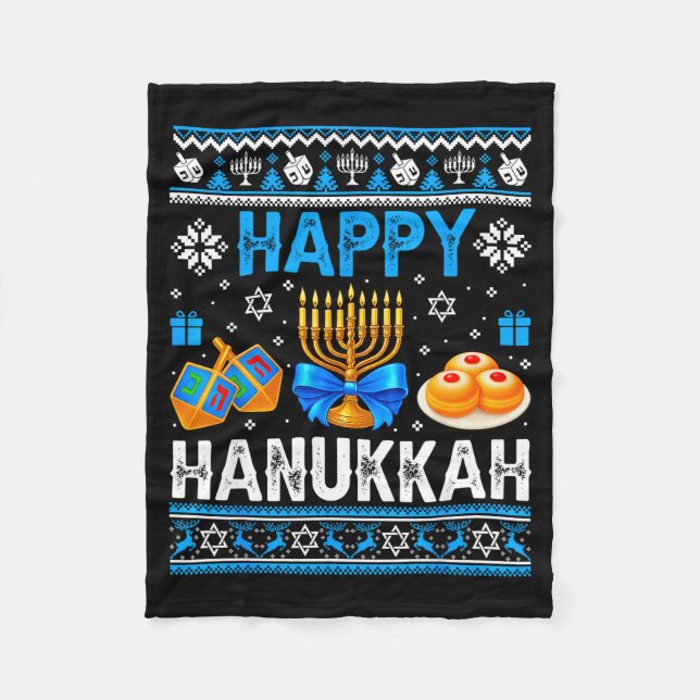 Couverture Polaire Happy Hanukkah Menorah Dreidel Ugly Chanukah Pajam (Devant)