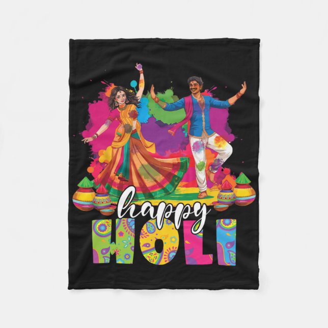 Couverture Polaire Happy Holi Indian Dancing Spring Holi Festival De (Devant)
