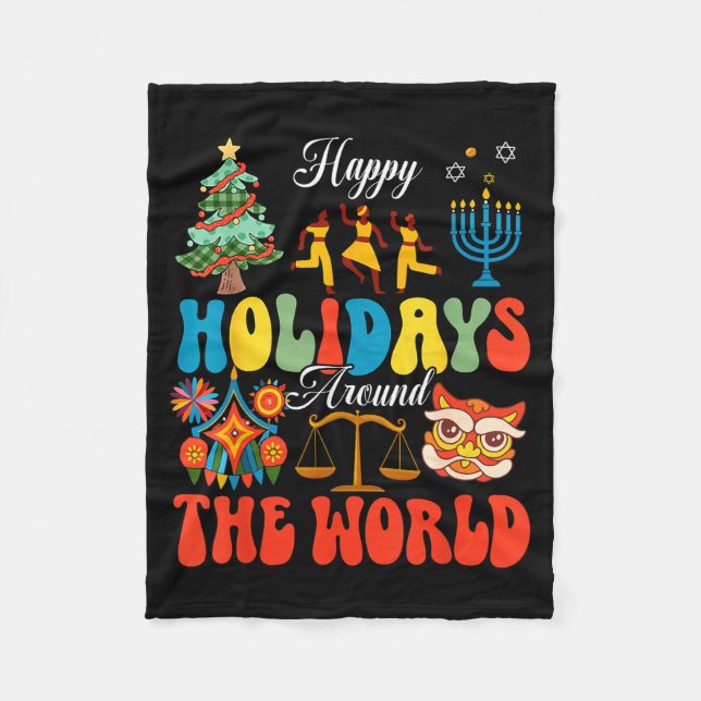 Couverture Polaire Happy Holidays Around World Christmas Hanukkah Diw (Devant)