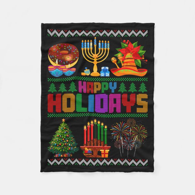 Couverture Polaire Happy Holidays Christmas Hanukkah Kwanzaa Happy Ne (Devant)