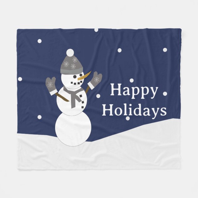 Couverture Polaire Happy Holidays Snowman with mittens (Devant (Horizontal))