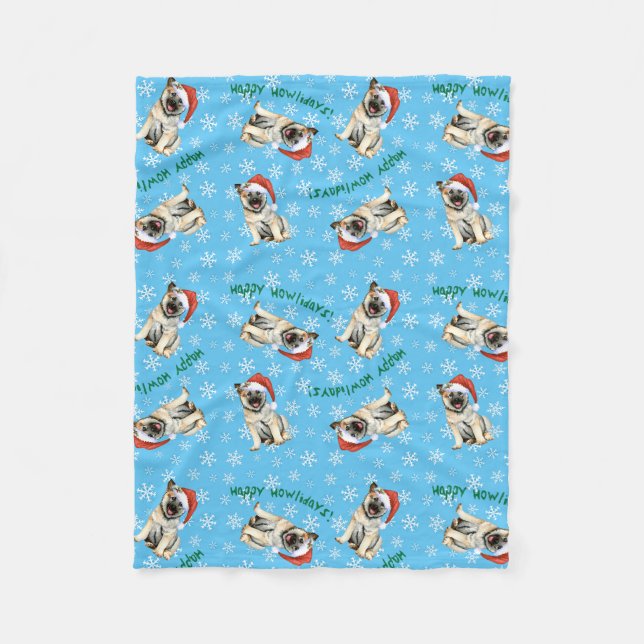 Couverture Polaire Happy Howlidays Norwegian Elkhound Fleece Blanket (Devant)