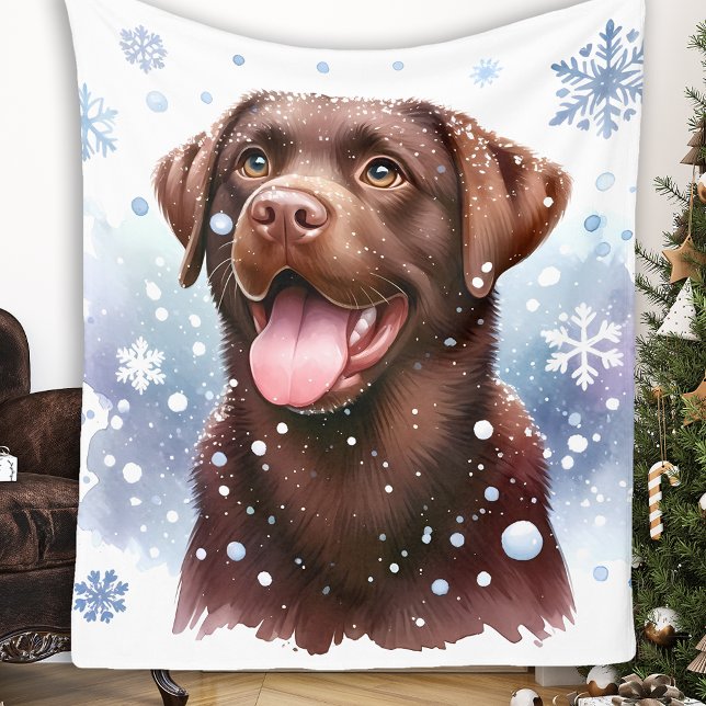 Couverture Polaire Happy Labrador Retriever Dog Winter Snowflakes (Créateur téléchargé)