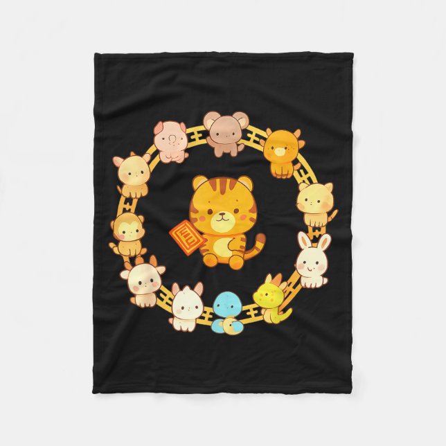 Couverture Polaire Happy Lunar New Year Animals 12 Chinese Zodiac Sig (Devant)