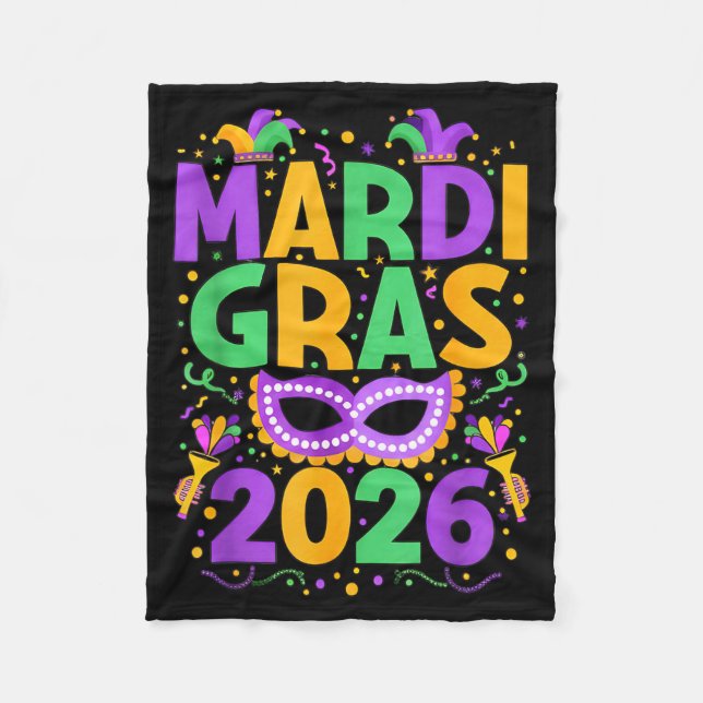 Couverture Polaire Happy Mardi Gras 2026 Costume New Orleans Matching (Devant)