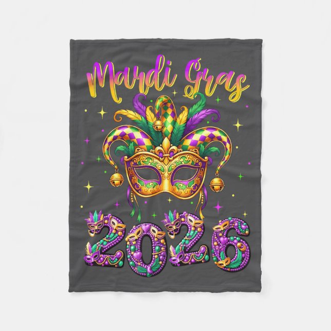 Couverture Polaire Happy Mardi Gras Carnival 2026 Jester Hat Men Wome (Devant)
