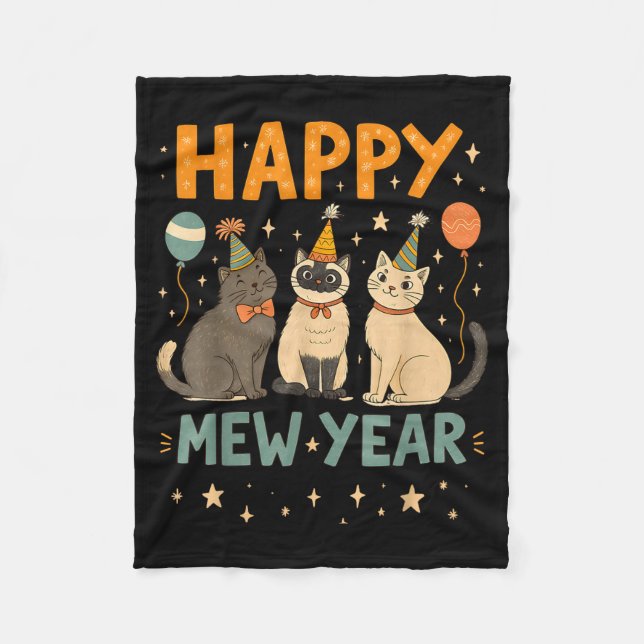 Couverture Polaire Happy Mew Year Cat Party  (Devant)
