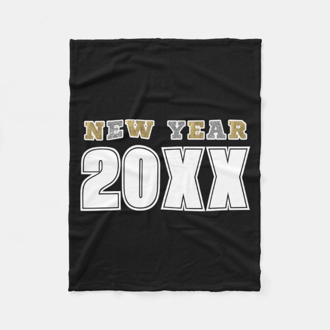 Couverture Polaire Happy New Year 2026 Black Silver Gold Glitter  (Devant)