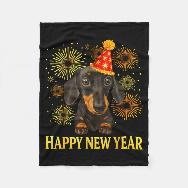 Couverture Polaire Happy New Year 2026 Dachshund Fireworks New Years  (Devant)