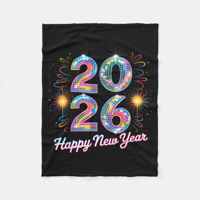Couverture Polaire Happy New Year 2026 Disco Ball Retro Family Matchi (Devant)