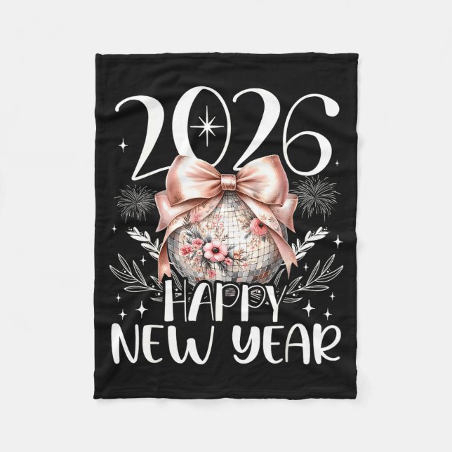 Couverture Polaire Happy New Year 2026 Disco Cute Bow Flower New Year (Devant)