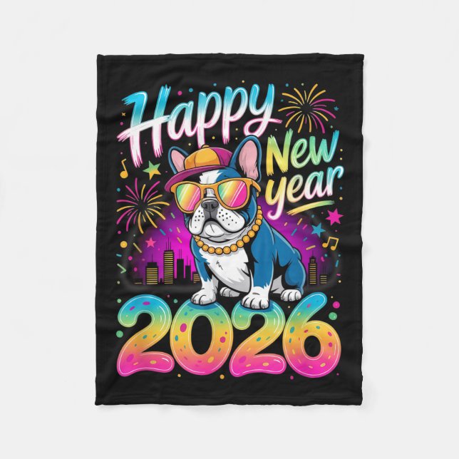 Couverture Polaire Happy New Year 2026 French Bulldog Fireworks Party (Devant)