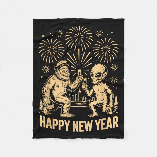 Couverture Polaire Happy New Year 2026 Funny Bigfoot And Alien Lovers (Devant)