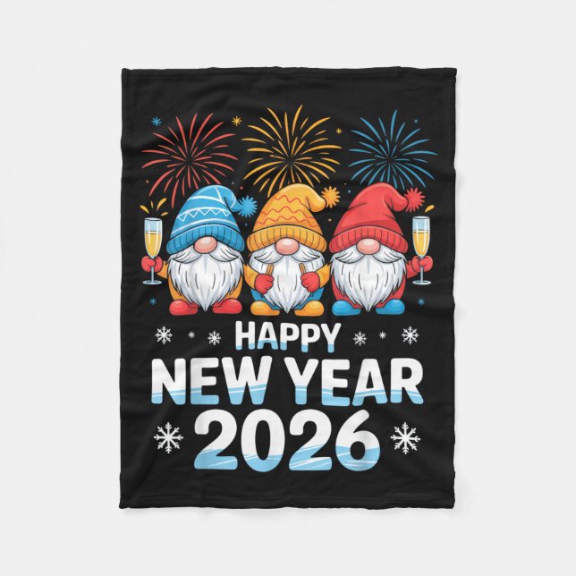 Couverture Polaire Happy New Year 2026 Gnome Cute Holiday Celebration (Devant)