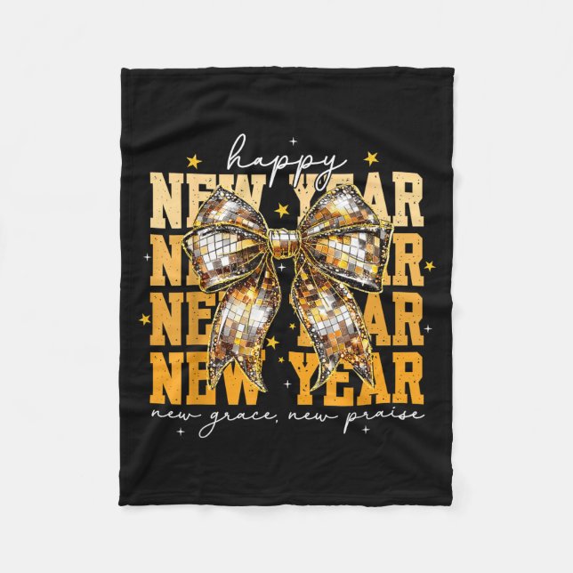 Couverture Polaire Happy New Year 2026 Gold Coquette Bow Disco Ball C (Devant)