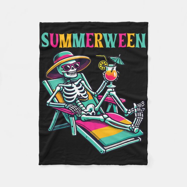 Couverture Polaire Happy Summerween Eté Halloween Squelette (Devant)