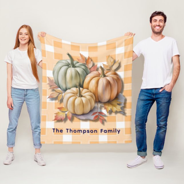 Couverture Polaire Happy Thanksgiving Pumpkins & Autumn Leaves (En situation)
