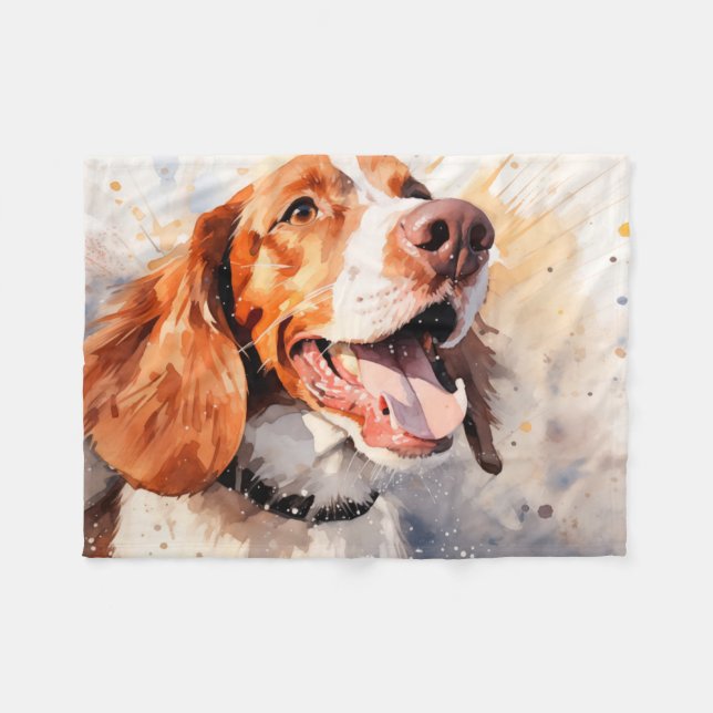 Couverture Polaire Happy Watercolor Dog Art Imprimer (Devant (Horizontal))