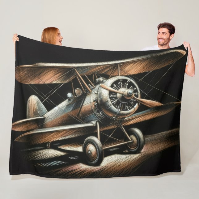 Couverture Polaire Hard Pastel Antique Biplane Avion Avion (En situation)
