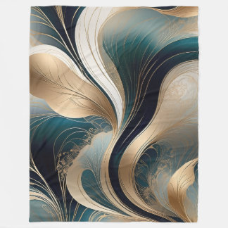 Couverture Polaire Harmonie d'or - Turquoise et Abstrait d'or