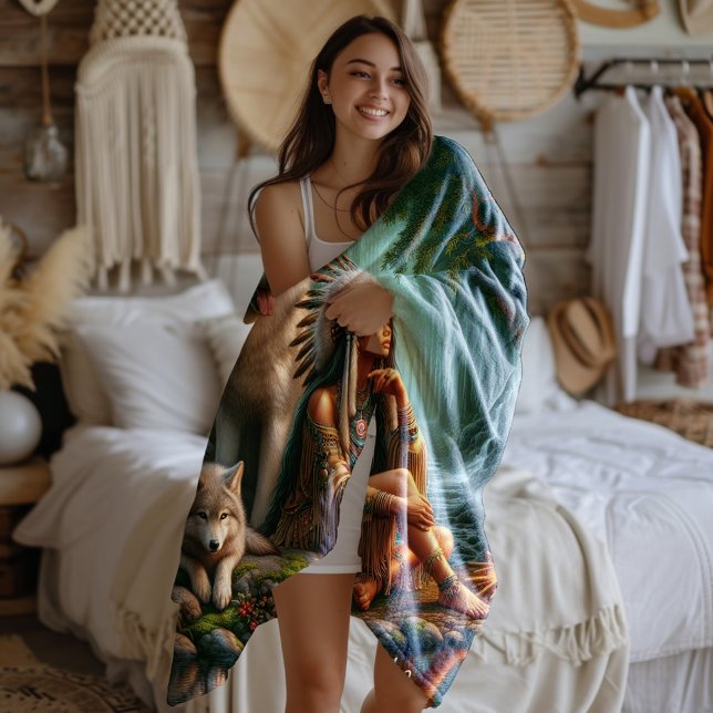 Couverture Polaire Harmonie entre Indiens autochtones et loups dans l (Créateur téléchargé)