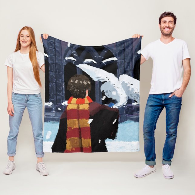 Couverture Polaire HARRY POTTER™ & Hedwig dans la neige (En situation)
