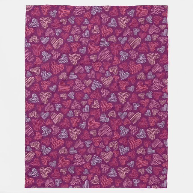 Couverture Polaire Hatched Scribbled Hearts Texture Motif (Devant)