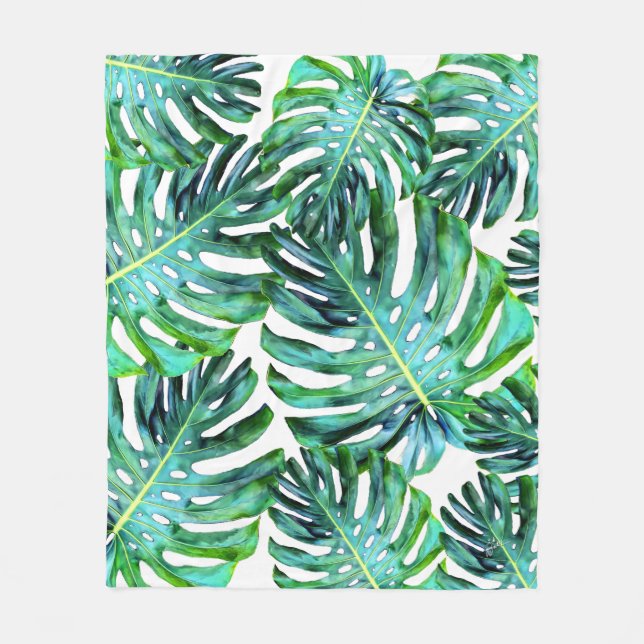 Couverture Polaire Hawaï Feuille de Monstera Végétation Tropicale Mod (Devant)
