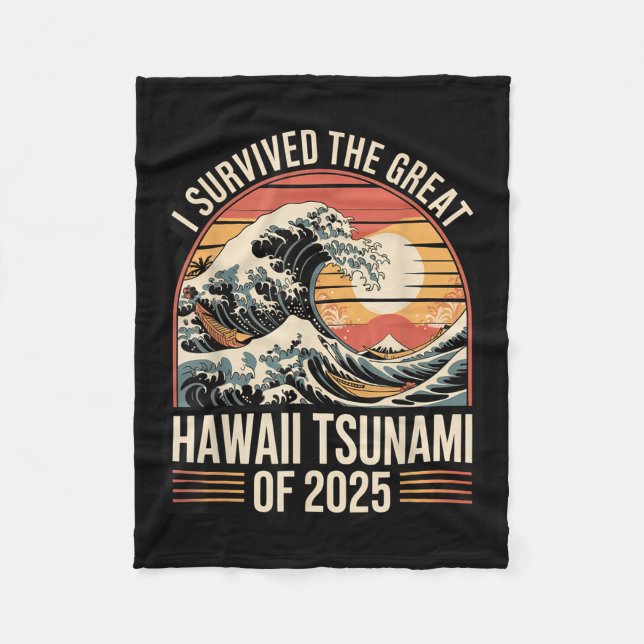 Couverture Polaire Hawaii Tsunami 2025 I Survived Wave Retro (Devant)